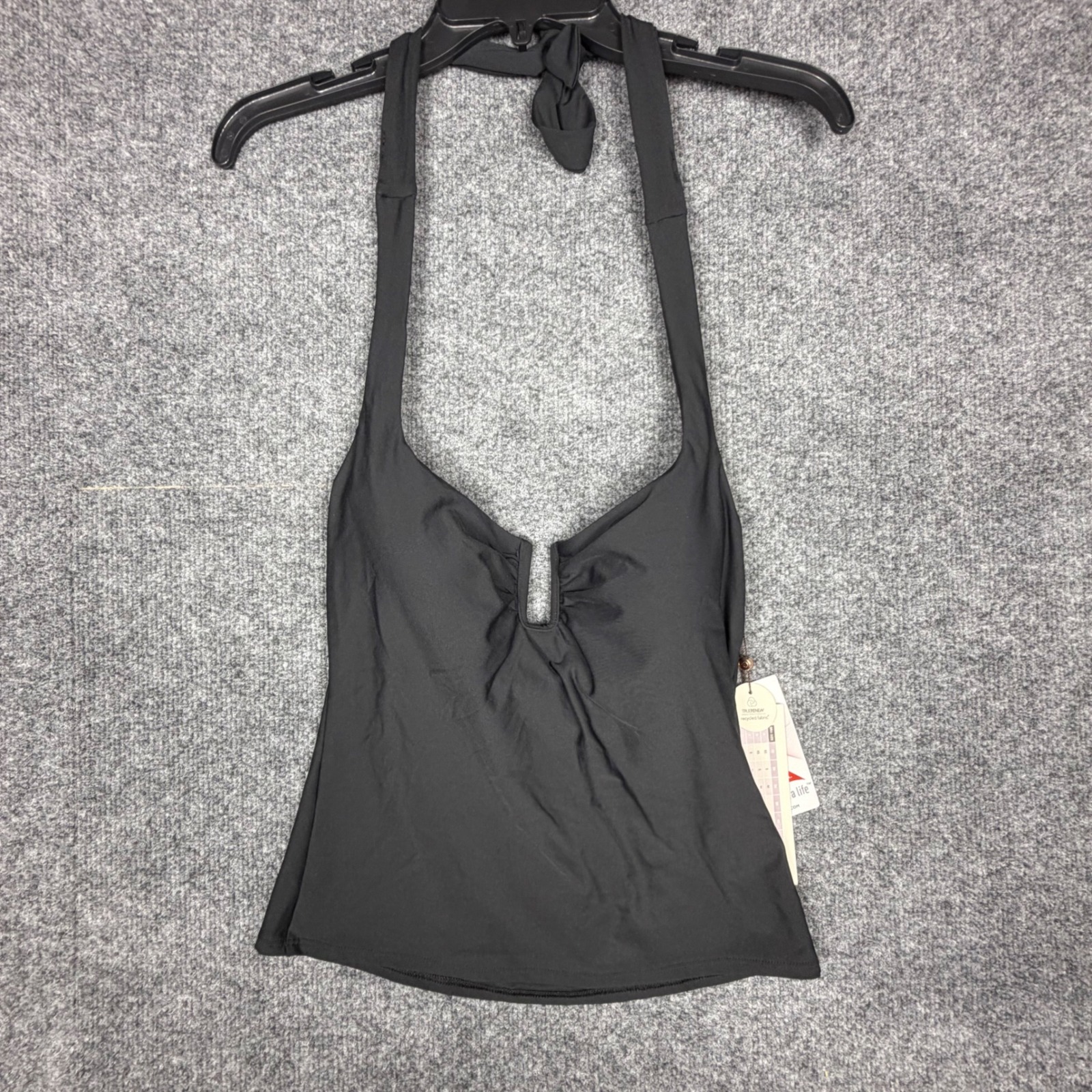 Calia Pure Black U-Bar Halter Tankini Swim Top Upf 50+ Wsa15302 Womens Small